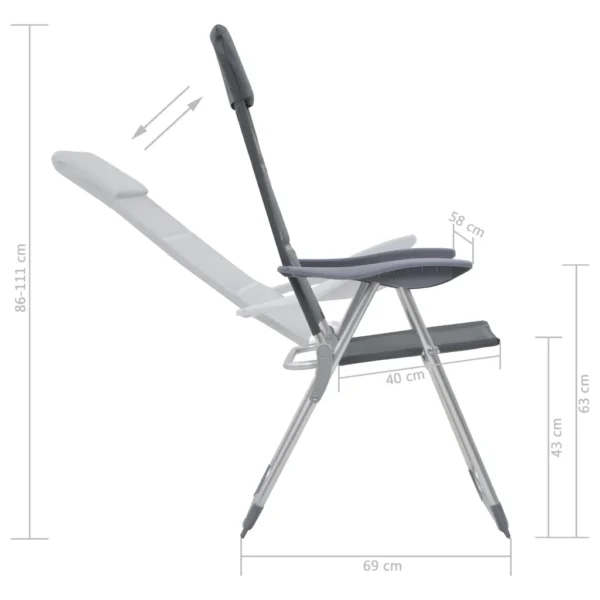 Campingstuhl 2 Stk. Grau 58 x 69 x 111 cm Aluminium – Bild 2