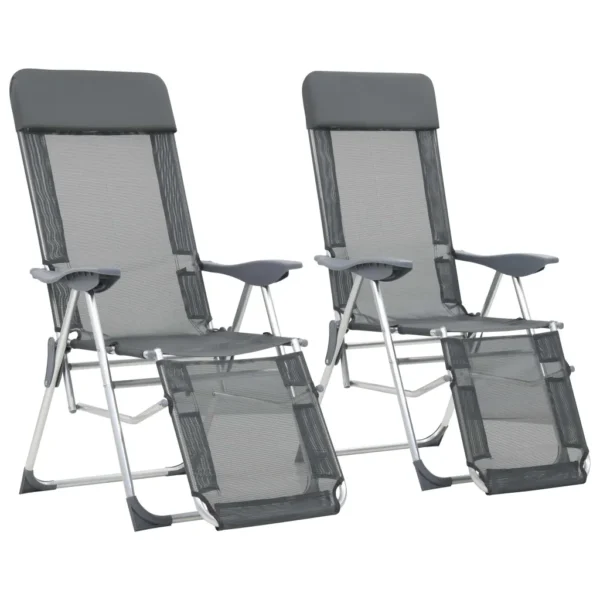 Faltbare Campingstühle 2 Stück mit Fußstütze Grau Aluminium