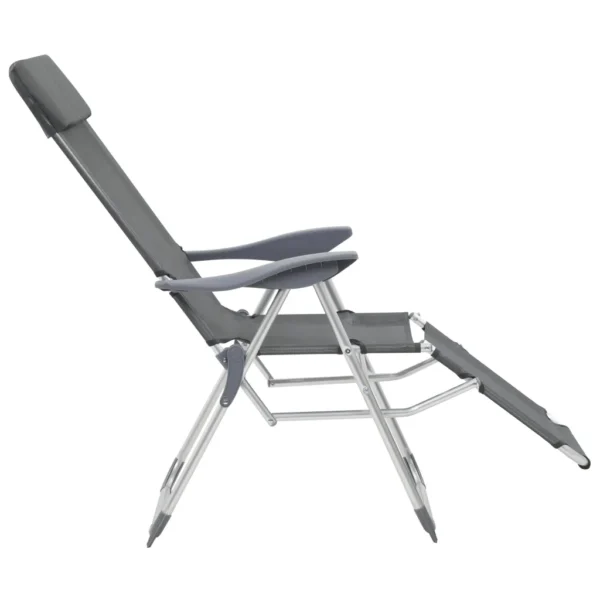 Faltbare Campingstühle 2 Stück mit Fußstütze Grau Aluminium – Bild 4