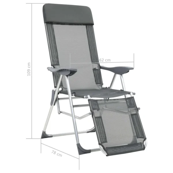 Faltbare Campingstühle 2 Stück mit Fußstütze Grau Aluminium – Bild 2