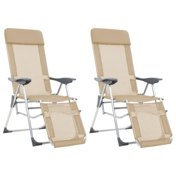 Faltbare Campingstühle 2 Stück mit Fußstütze Creme Aluminium