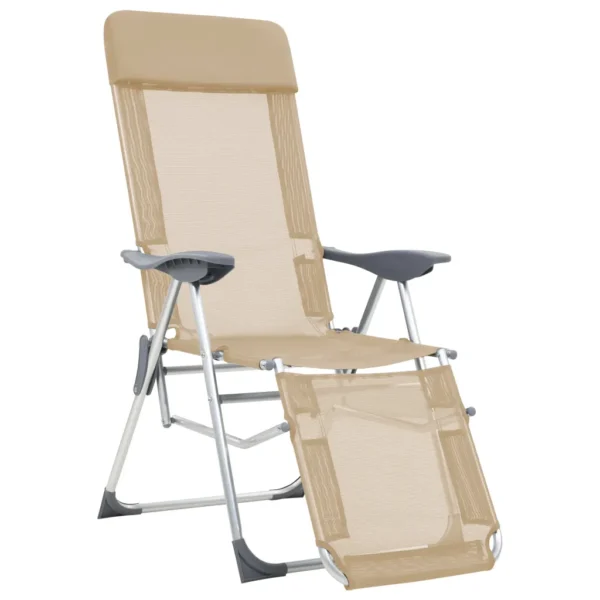 Faltbare Campingstühle 2 Stück mit Fußstütze Creme Aluminium – Bild 9