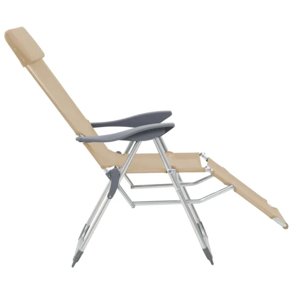 Faltbare Campingstühle 2 Stück mit Fußstütze Creme Aluminium – Bild 4