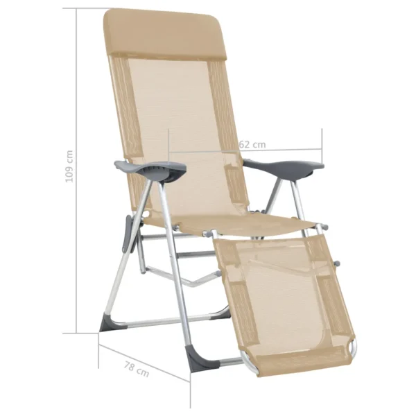 Faltbare Campingstühle 2 Stück mit Fußstütze Creme Aluminium – Bild 2