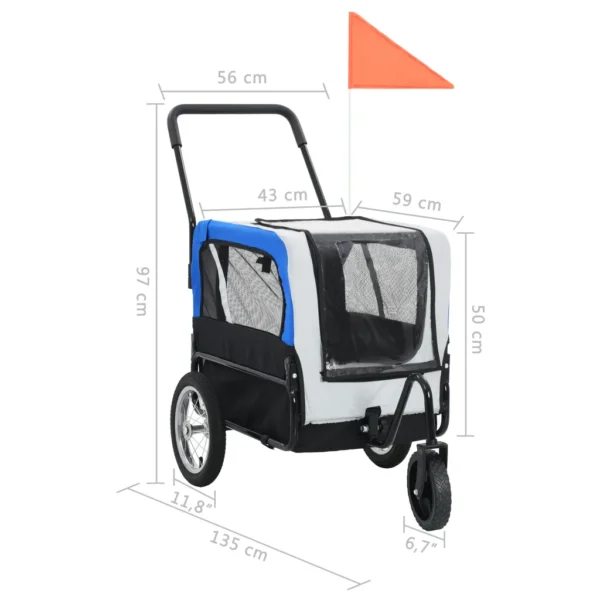 2-in-1 Tier-Fahrradanhänger und Jogger Grau und Blau – Bild 2