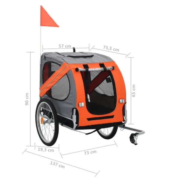 Hunde-Fahrradanhänger Orange und Grau – Bild 2