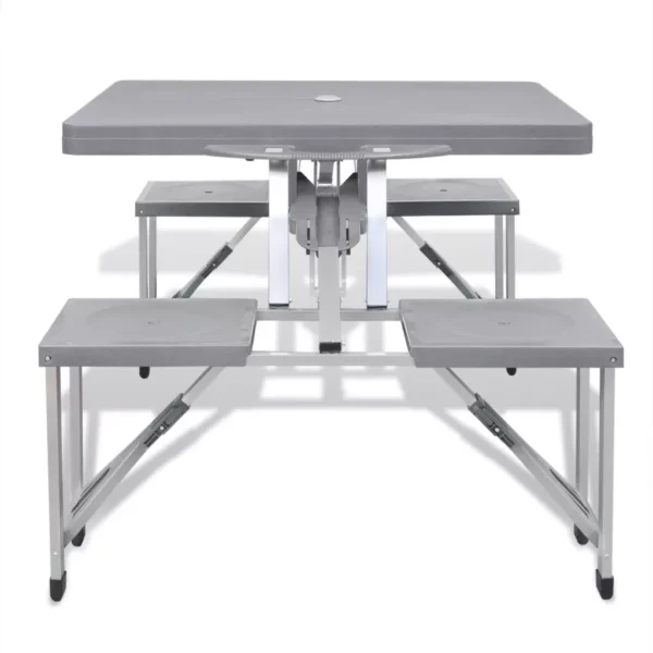Klappbares Campingtisch-Set Aluminium mit 4 Stühlen extra leicht grau – Bild 4