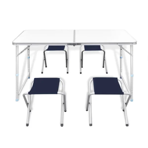 Campingtisch mit 4 Klappstühlen höhenverstellbar Aluminium 120 x 60 cm – Bild 9