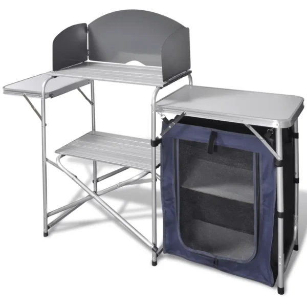 Camping-Kochstation aus Aluminium zusammenklappbar mit Windschutz
