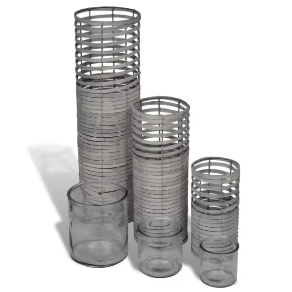Handgewebte Kerzenhalter 3er-Set grau