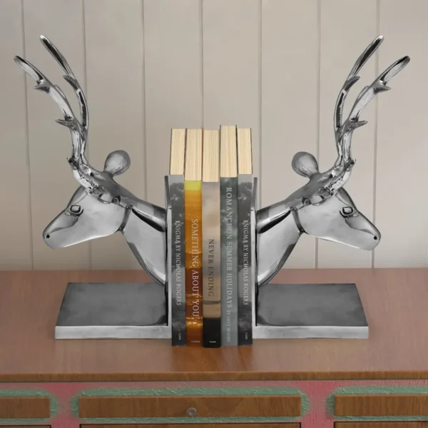Buchstützen Hirsch 2 Stk. Aluminium Silbern – Bild 5