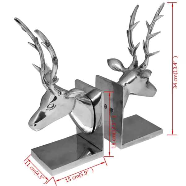 Buchstützen Hirsch 2 Stk. Aluminium Silbern – Bild 2