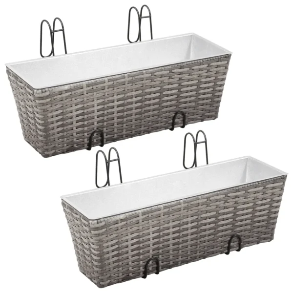 Balkon-Hochbeet 2 Stk. 50 cm Grau Poly Rattan