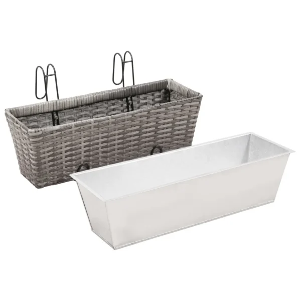 Balkon-Hochbeet 2 Stk. 50 cm Grau Poly Rattan – Bild 4