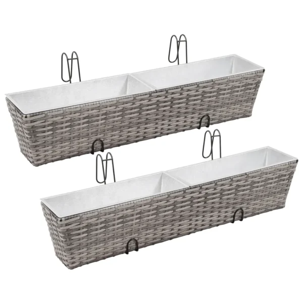 Balkon-Hochbeet 2 Stk. 80 cm Grau Poly Rattan