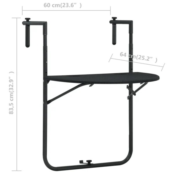 Balkonhängetisch Schwarz 60x64x83,5 cm Kunststoff Rattanoptik – Bild 2