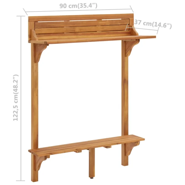 Balkon-Stehtisch 90x37x122,5 cm Massivholz Akazie – Bild 3