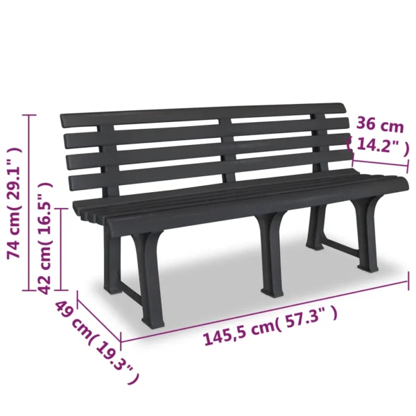 Gartenbank Kunststoff Anthrazit (145,5 cm) – Bild 6