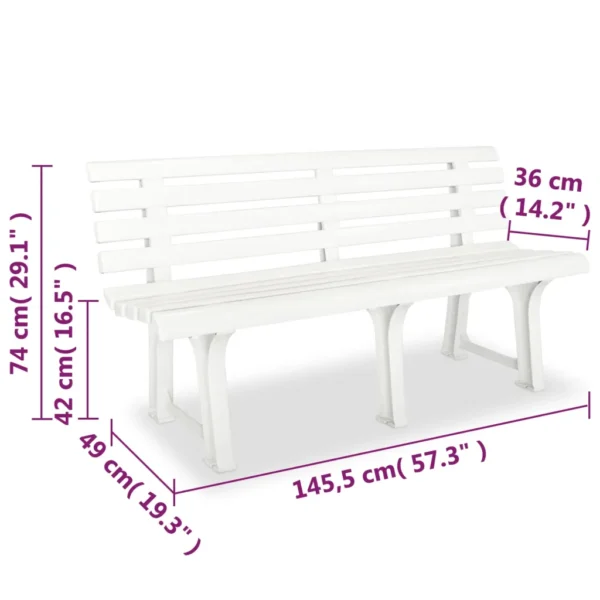Gartenbank Kunststoff Weiß (145,5 cm) – Bild 6