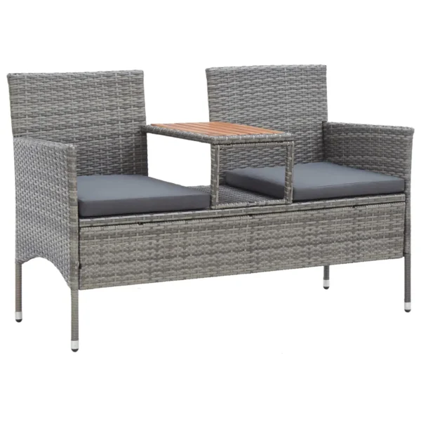 Gartenbank Poly Rattan Grau mit Teetisch (143 cm)