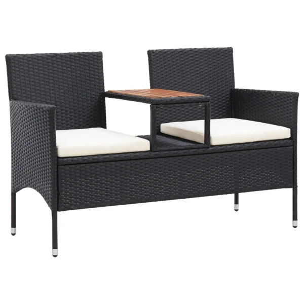 Gartenbank Poly Rattan Schwarz mit Teetisch (143 cm)