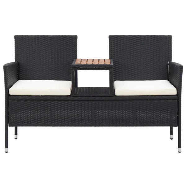 Gartenbank Poly Rattan Schwarz mit Teetisch (143 cm) – Bild 2