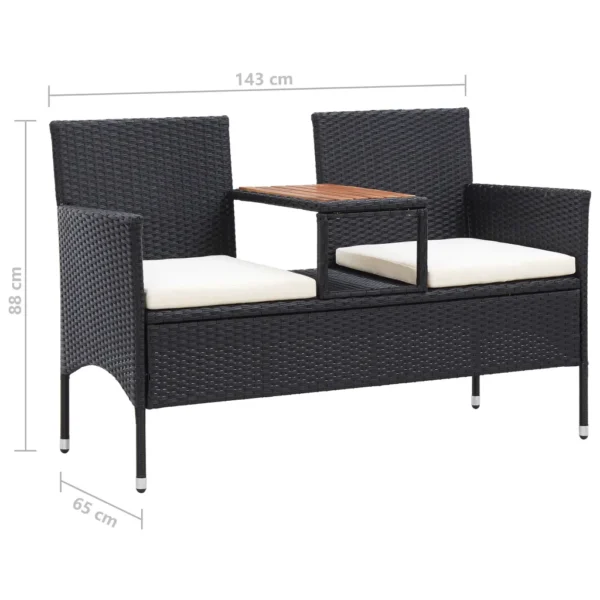 Gartenbank Poly Rattan Schwarz mit Teetisch (143 cm) – Bild 6