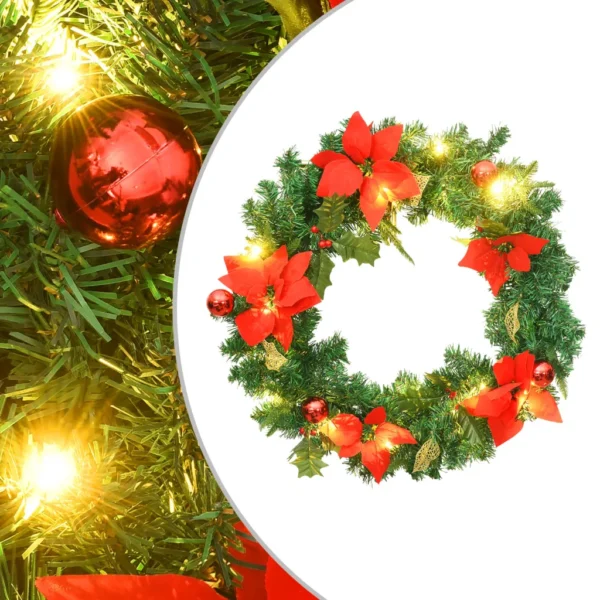 Weihnachtskranz 60 cm Grün-Rot mit LED-Leuchten