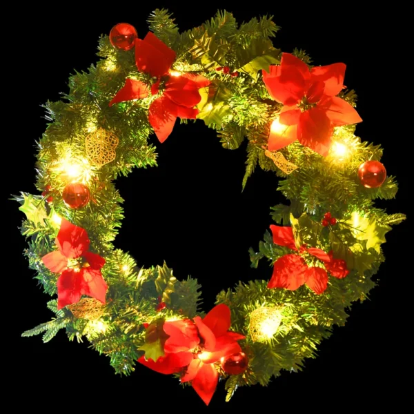 Weihnachtskranz 60 cm Grün-Rot mit LED-Leuchten – Bild 4