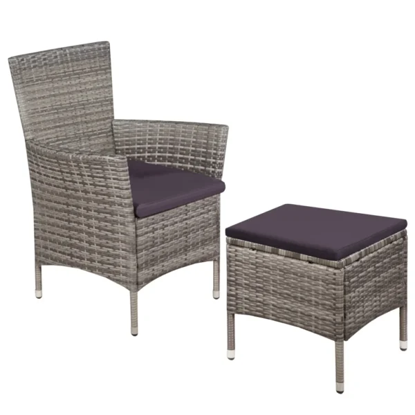 Gartenstuhl und Hocker Poly Rattan Grau
