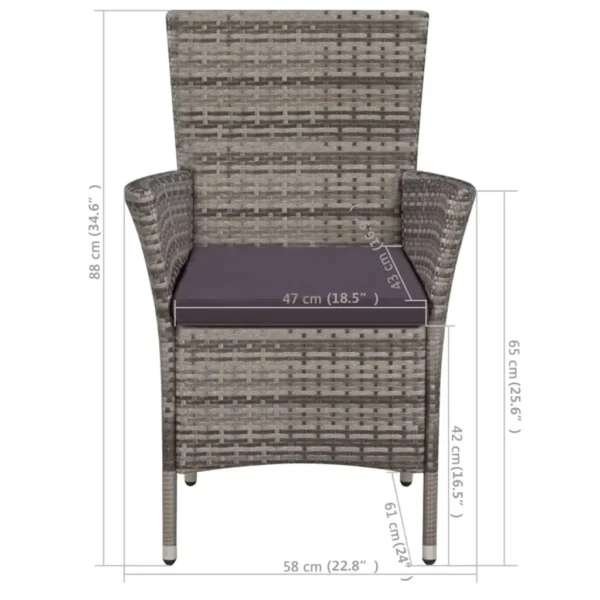 Gartenstuhl und Hocker Poly Rattan Grau – Bild 5