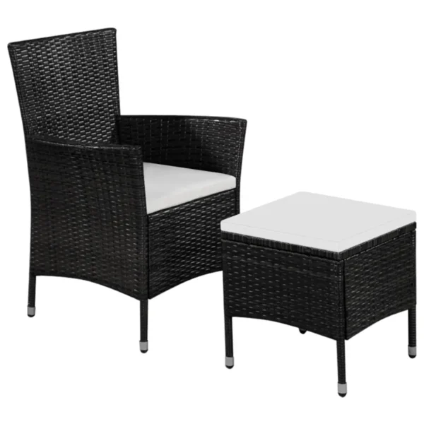 Gartenstuhl und Hocker Poly Rattan Schwarz