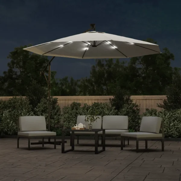 Sonnenschirm Ampel 300 cm Sandweiß mit LED – Bild 3